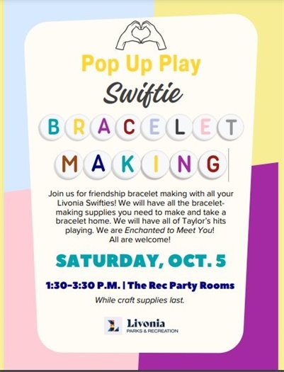 Flyer for a Taylor Swift-themed craft activity