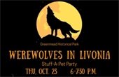 A short flyer for "Werewolves in Livonia" with a wolf howling