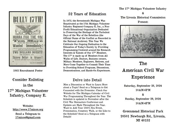 A flyer for the 2024 American Civil War Experience at Greenmead