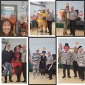 A collage of seniors in costume at a Halloween party