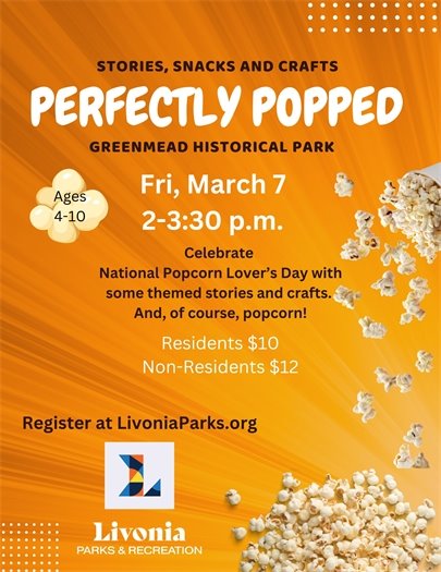 A flyer for Stories, Snacks, and Crafts: Perfectly Popped