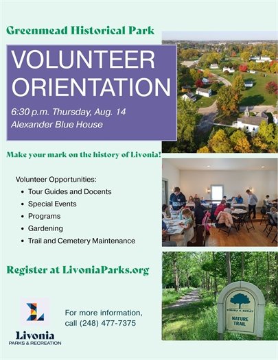 Flyer for Greenmead Volunteer Orientation