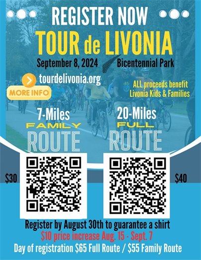 Flyer for a Livonia bike race for charity, Tour de Livonia
