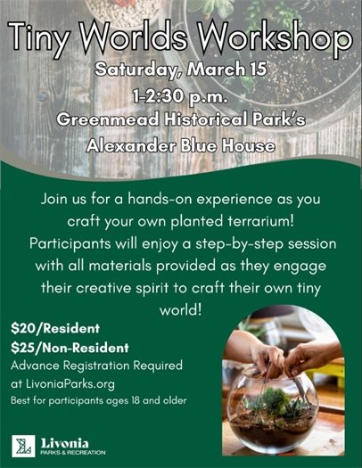 Flyer for Tiny Worlds Terrarium Workshop