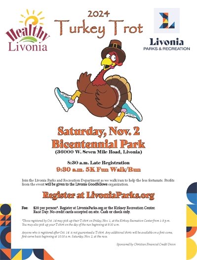 Flyer for the 2024 Healthy Livonia Turkey Trot