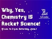 Text on a spacey background that says "Why, Yes, Chemistry IS Rocket Science!"