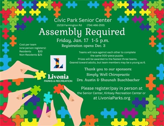 A flyer for Livonia Parks and Recreation's puzzle contest