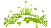 A green graphic of an environmentally friendly earth