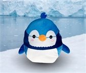 A stuffed penguin superimposed on a picture of Antarctica