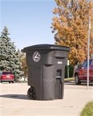 A trash cart with the Livonia seal