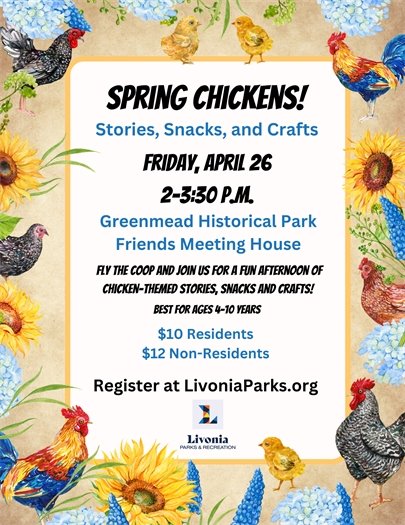 Come to Greenmead for Chicken-themed Stories, Snacks, and Crafts