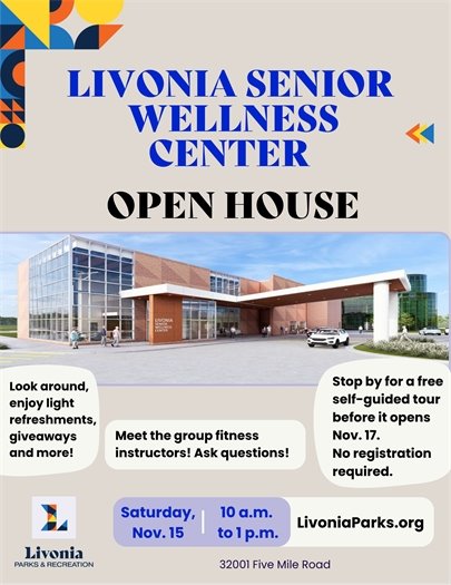 Flyer for Livonia Senior Wellness Center Open House