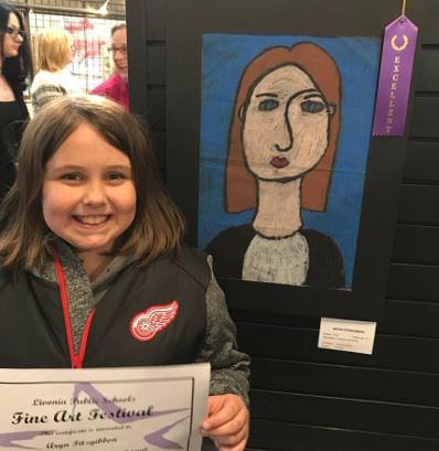 Girl Holding Fine Art Festival Certificate by Art with an Excellent Ribbon
