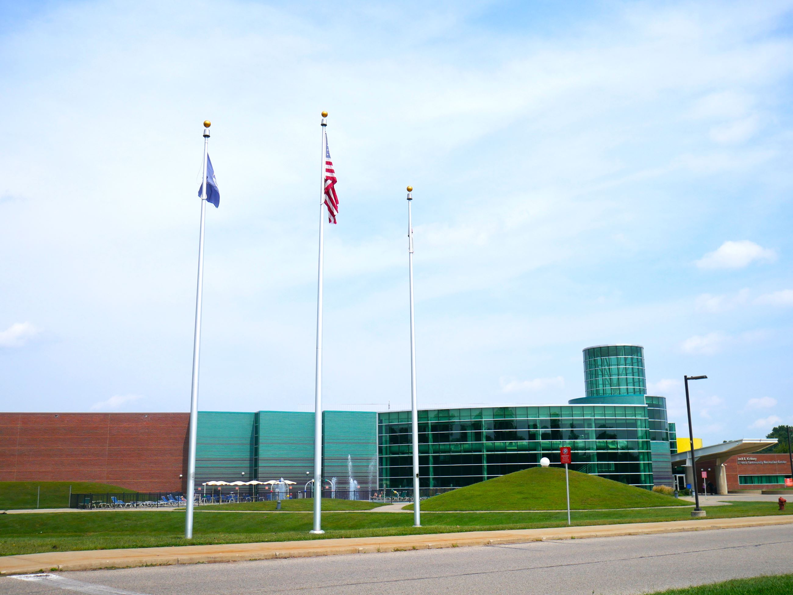 Flags outside Kirksey Recreation Center